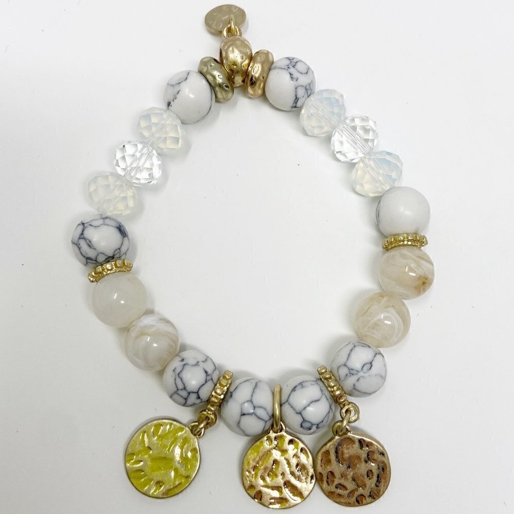 White Beaded Stretch Bracelet w/Hope, Faith & Heal Charms - Picture 2 of 4